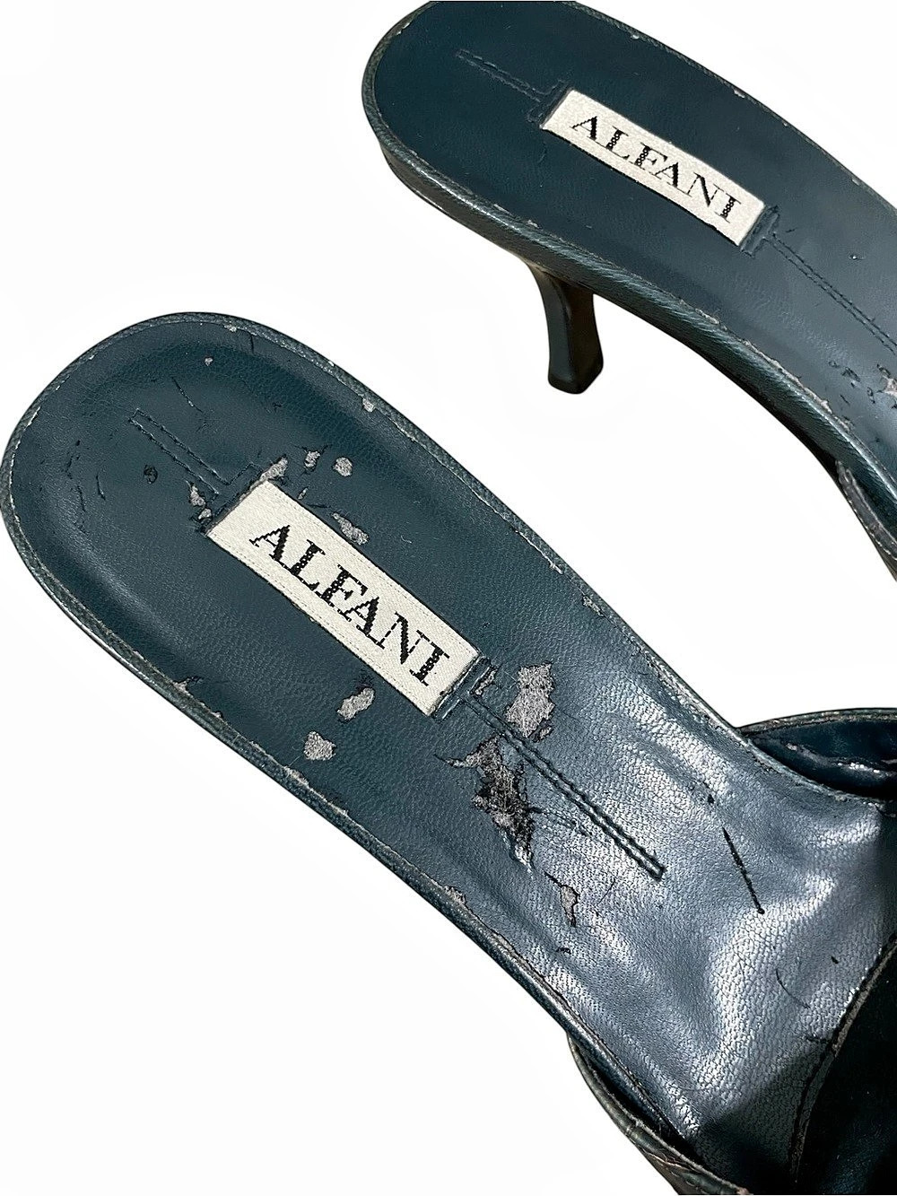 Alfani Teal Blue Croc Embossed Leather Suede Pointed Toe Mule Kitten Heels 7.5M - Picture 6 of 11